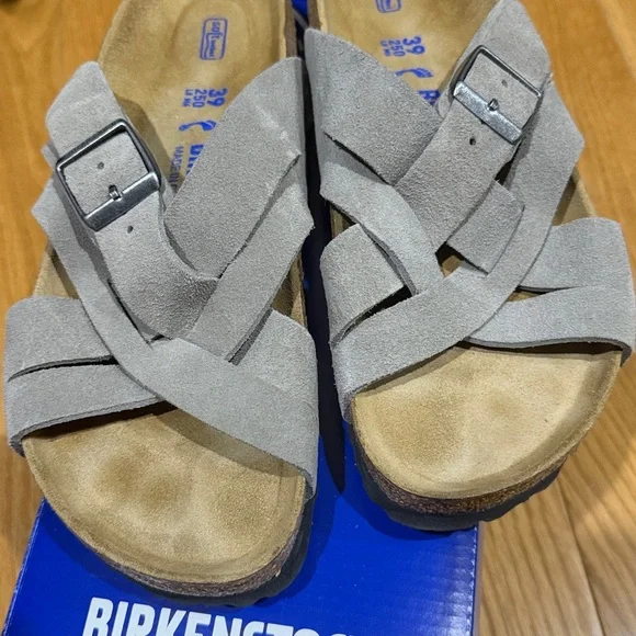 Birkenstock Light Gray Suede Cross-Strap Sandals - Picture 2 of 3